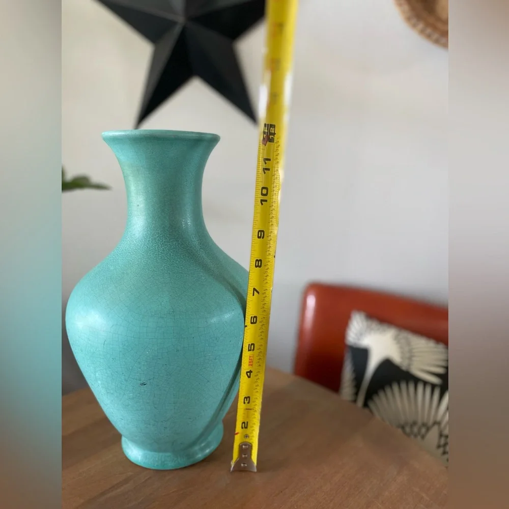 Large Weller Pottery Evergreen/Turquoise Vase Satin Matt Green 12” Vintage